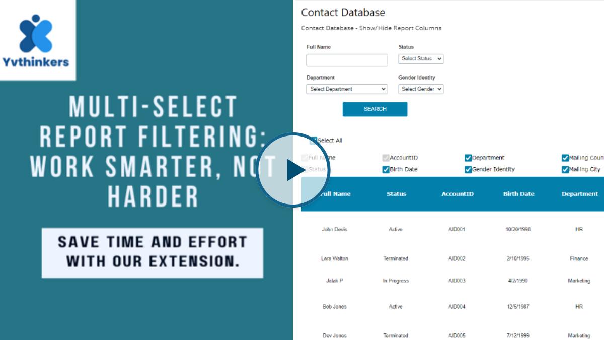 Video overview of Yvthinkers' Show/Hide Report Columns extension.
